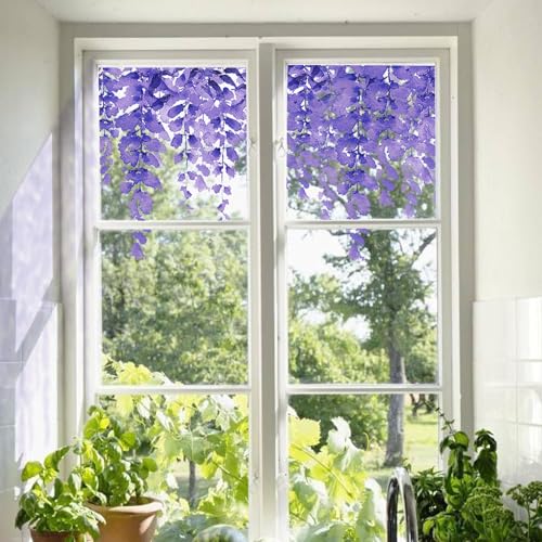 funlife Lila Glyzinien statische Fensterfolie Fensteraufkleber, Glyzinien Blumen selbsthaftende Glasfolie für Tür, Fenster, Büro, Bade, innen außen sichtbare Sichtschutzfolie, 120x40cm von Funlife