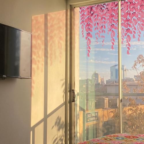 funlife Pink Glyzinien statische Fensterfolie Fensteraufkleber, Glyzinien Blumen selbsthaftende Glasfolie für Tür, Fenster, Büro, Bade, innen außen sichtbare Sichtschutzfolie, 120x40cm von Funlife