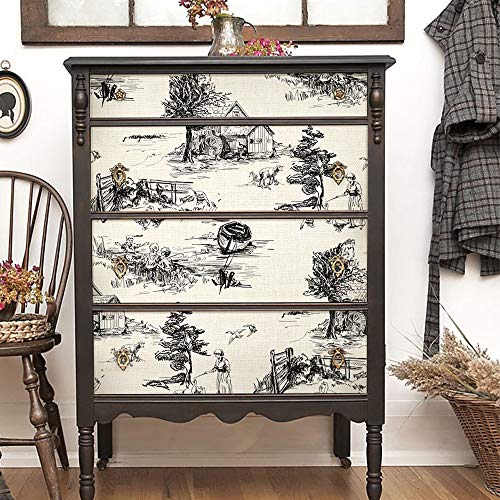 funlife Toile de Jouy selbstklebend Landschaft Möbelaufkleber, abziehbare Klebefolie Möbel Folie, wasserdichte Möbelsticker für Schubfach Schrank Regal Dekorfolie freischneidbar, 40x150cm Schwarz von Funlife