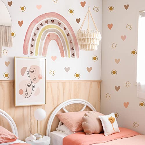 funlife Wasserfarben Regenbogen, Boho Herzen, Sonne Set selbstklebend Wandaufkleber, bunte Wandsticker für Kinder, Baby, Mädchen, Jungen, transparent PVC Wandtattoo, DIY Wanddeko Wandbild Kinderzimmer von Funlife