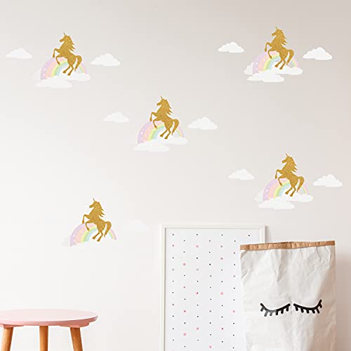 funlife bunt Regenbogen Wandaufkleber mit Einhorn, selbstklebend Wandsticker kleiner Regenbogen Wandtattoo für Kinder, Mädchen, Kinderzimmer, Babyzimmer, wasserdicht Wandbild 12 Bögen von Funlife