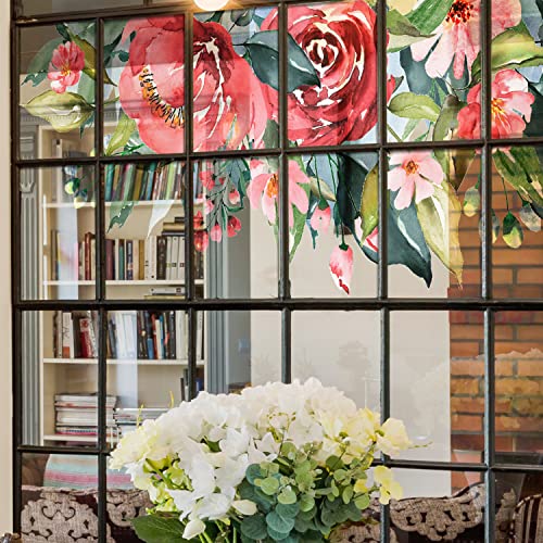 funlife transparente Fensterfolie statisch haftende Fensteraufkleber, selbsthaftende Glasfolie mit Rosenmotiv für Fenster, Glas, Bad, zweiseitige Muster Scheibenfolie, 40x120cm Pfirsich Pink Rosen von Funlife