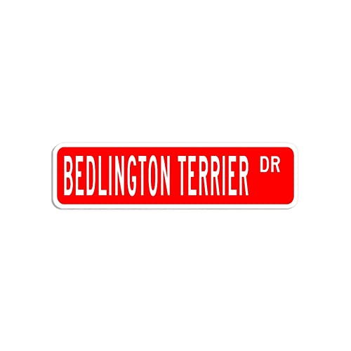 Bedlington Terrier Straßenschild Bedlington Terrier Haustier Tiere Metall Wandkunst Plakette, Bedlington Terrier Metallschilder Innen- und Außenbereich Wanddekoration von Funlucy