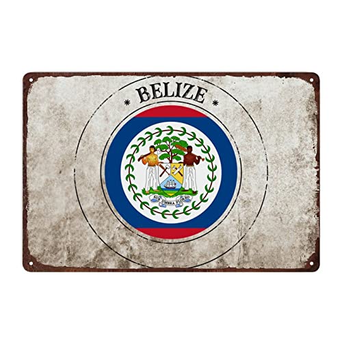 Belize Flagge Belize Siegelschild Metallschild für Männerhöhle Garage, Belize Aluminium Blechschild Nationalflagge Wandkunst Vintage Retro Home Decor ,20 x 30 cm von Funlucy