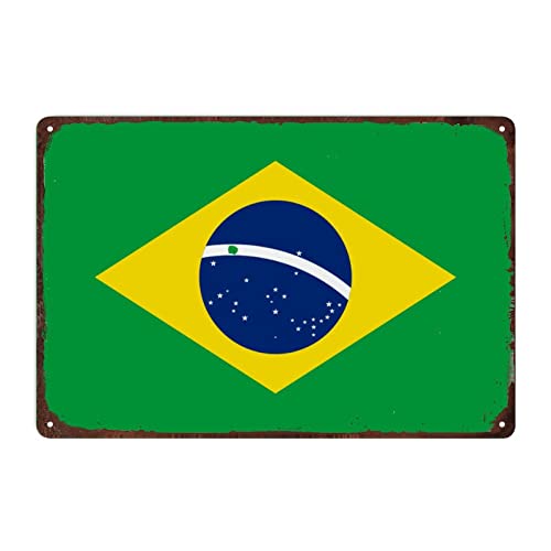 Brasilien Flagge Schild Metallschild für Männerhöhle Garage, Brasilien Aluminium Blechschild Nationalflagge Wandkunst Vintage Retro Home Decor ,30 x 45 cm von Funlucy