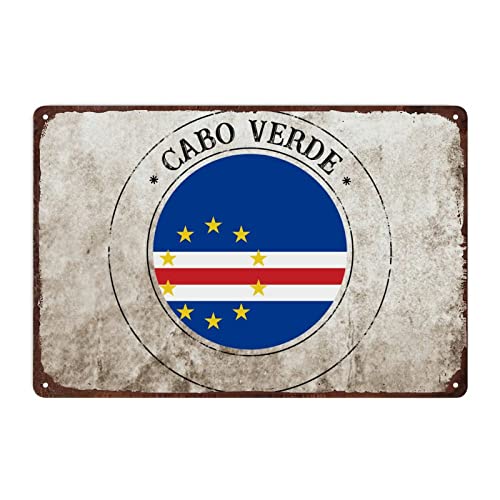Cabo Verde Flagge Cabo Verde Siegelschild Metallschild für Männerhöhle Garage, Cabo Verde Aluminium Blechschild Nationalflagge Wandkunst Vintage Retro Heimdekoration, 20 x 30 cm von Funlucy