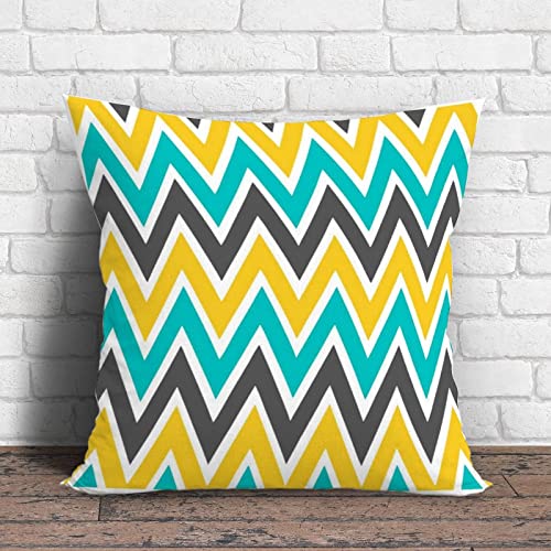 Dekorativer Kissenbezug, Türkis, Grau, Gelbgold, Zickzack, moderner Kissenbezug, für Wohnzimmer, Bett, Dekoration, 45,7 x 45,7 cm Dekorativer Kissenbezug, Türkis, Grau, Gelbgold, Zickzack, moderner Kissenbezug, für Wohnzimmer, Bett, Dekoration, 45,7 x 45,7 cm von Funlucy