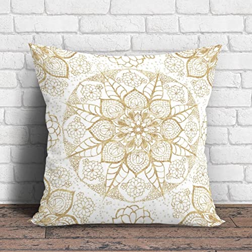 Dekorativer Kissenbezug im Boho-Stil, handgezeichnetes goldenes Mandala, moderner Kissenbezug für Wohnzimmer, Bettdekoration, 45,7 x 45,7 cm von Funlucy