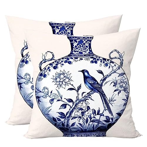 Funlucy 2 Stück, blaue Porzellan-Vasen, dekorative Samt-Kissenbezüge, chinesische Kunstvase, Porzellanflaschen, Wurfkissenbezug für Couch, Innen- und Außenbereich, Heimdekoration, 61 x 61 cm von Funlucy