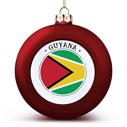 Funlucy Guyana Weihnachtskugel, Ornament, Nationenflagge, Guyana-Flagge, Guyana-Siegelkugel, Ornamente, hängendes Andenken für Weihnachten, Jahrestag, Urlaub, Geburtstag von Funlucy