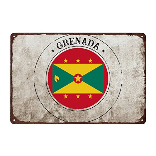 Grenada-Flagge, Grenada-Siegelschild, Metallschild für Männerhöhle, Garage, Grenada, Aluminium-Blechschild, Nationalflagge, Wandkunst, Vintage-Retro-Heimdekoration, 20 x 30 cm von Funlucy