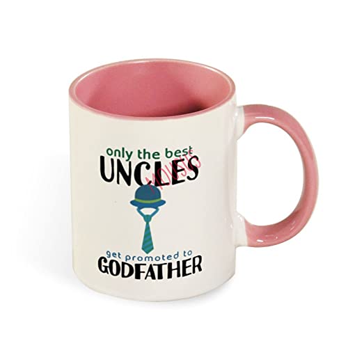 Kaffeetasse mit Aufschrift "Best Uncle Promoted to Godfather", 325 ml, Pink von Funlucy