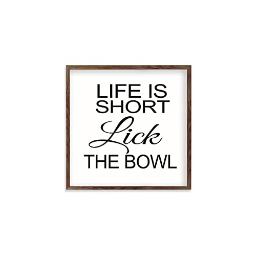 Moderne rustikale Wandkunst Home Decor Life Is Short Lick The Bowl Holzrahmen Schild Bauernhaus Rustikales Wandkunstschild 30 x 30 cm von Funlucy