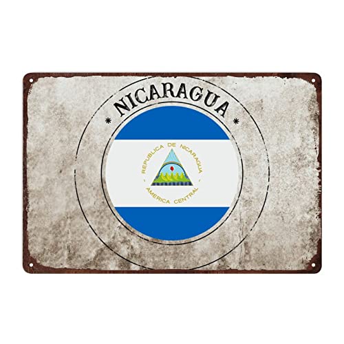 Nicaragua-Flagge, Metallschild für Männerhöhle, Garage, Nicaragua, Aluminium-Blechschild, Nationalflagge, Wandkunst, Vintage-Retro-Heimdekoration, 20 x 30 cm von Funlucy