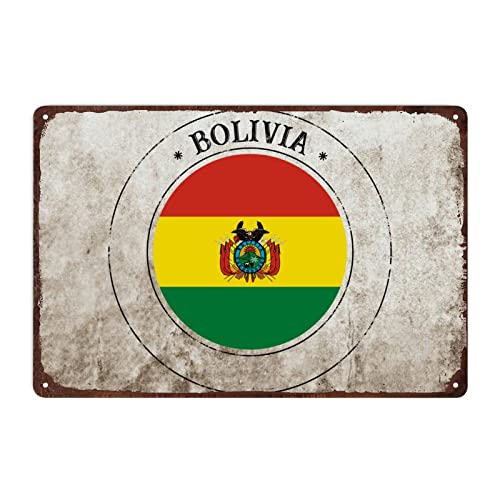 Retro-Bolivien-Metallschild, Bolivien-Flagge, Bolivien-Siegel-Blechschild für drinnen oder draußen, Männerhöhle, Garage, Vintage-Metallschilder, patriotisches Land-Souvenir-Aluminiumschild, 20 x 30 cm von Funlucy