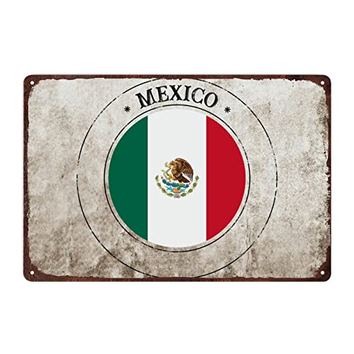 Retro Mexiko Metallschild, Mexiko-Flagge, Mexiko-Siegel-Blechschild für drinnen oder draußen, Männerhöhle, Garage, Vintage-Metallschilder, patriotisches Land-Souvenir-Aluminiumschild, 20 x 30 cm von Funlucy