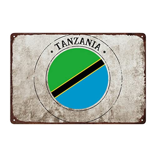 Retro Tansania Metallschild, Tansania-Flagge, Blechschild für drinnen oder draußen, Männerhöhle, Garage, Vintage-Metallschilder, patriotisches Land-Souvenir-Aluminiumschild, 20 x 30 cm von Funlucy