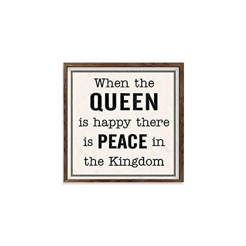 Rustikale Wandkunst mit Holzrahmen, Motiv "When The Queen Is Happy There Is Peace In The Kingdom", rustikales Wandbild, 18 x 18 cm von Funlucy