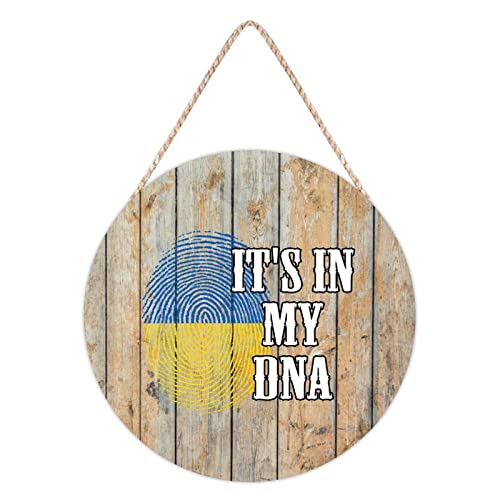 Shabby Chic It's in My DNA Ukraine Flagge Fingerabdruck Holzschild zum Aufhängen, patriotisches Ukraine-Holzschild für Wohnzimmer, Schlafzimmer, Esszimmer, Wanddekoration, 30 x 30 cm von Funlucy