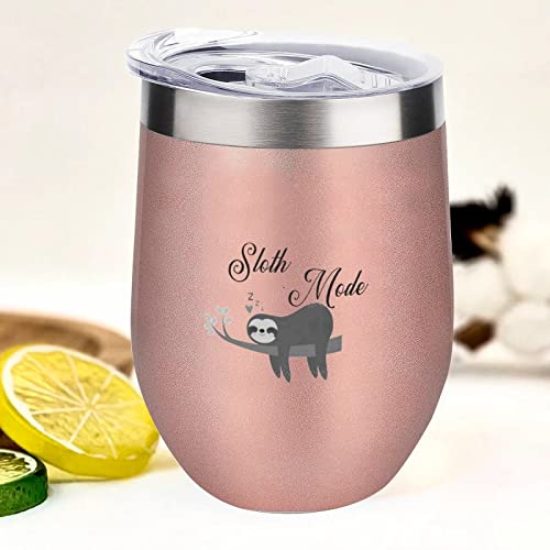 Sloth Mode Weinglas mit Schiebedeckel – Edelstahl Isolierbecher – niedlicher Outdoor-Campingbecher – 340 ml von Funlucy