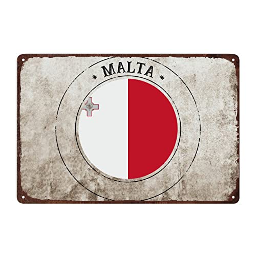 Vintage Malta Schild, Rustikales beliebtes Land-Souvenir-Blechschild patriotische Dekoration, Malta Siegel Malta Flagge Metallschild für Männerhöhle, Café, Bar, Kneipe, Wanddekoration, 20 x 30 cm von Funlucy