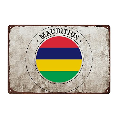 Vintage Mauritius Schild, Rustikal Beliebtes Land Souvenir Blechschild Patriotische Dekor, Mauritius Flagge Metallschild für Mann Höhle Cafe Bar Pub Wanddekoration, 20 x 30 cm von Funlucy