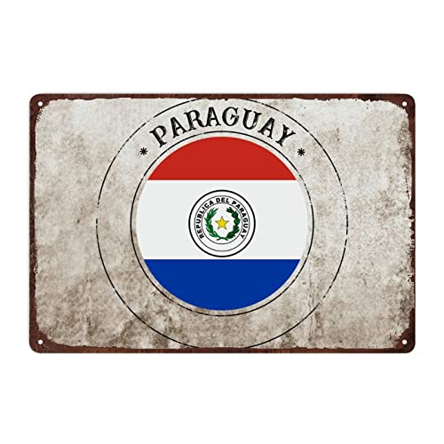 Vintage Paraguay Schild, Rustikal Beliebtes Land Souvenir Blechschild Patriotische Dekor, Paraguay Flagge Metallschild für Mann Höhle Cafe Bar Pub Wanddekoration, 20 x 30 cm von Funlucy