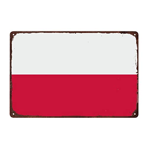 Vintage Polen Schild, Rustikal Beliebtes Land Souvenir Blechschild Patriotische Dekor, Polen Flagge Metallschild für Mann Höhle Cafe Bar Pub Wanddekoration, 20 x 30 cm von Funlucy