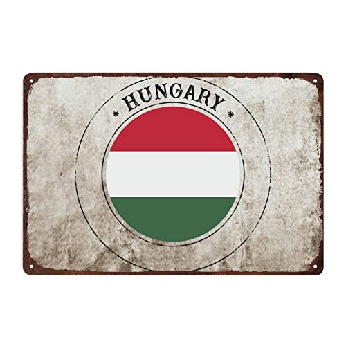 Vintage Ungarn Schild, Rustikal Beliebtes Land Souvenir Blechschild Patriotische Dekor, Ungarn Flagge Ungarn Siegel Metallschild für Männerhöhle Café Bar Pub Wanddekoration, 20 x 30 cm von Funlucy