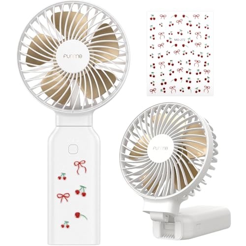 Funme Handventilator 3 in 1 Tischventilator Tragbarer Lüfter mit 53 Stunde 9000 Aufladbarer Batterie Multifunktion 4 Stufen Faltbarer Persönlicher Notladelüfter Exquisit für Reisen und Zuhause Weiß von Funme