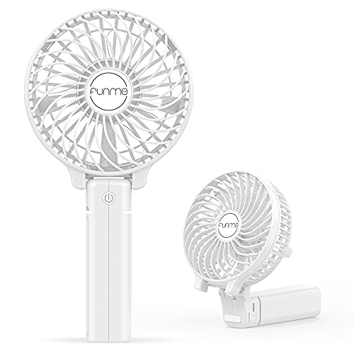 Funme Handventilator Akku Mini Ventilator Tragbar Lüfter Aufladbarer Akku 3-10 Std Leiser Tischventilator 180° Faltbarer Kleiner Kinder Handventilator für Büro Reisen Camping Weiß von Funme