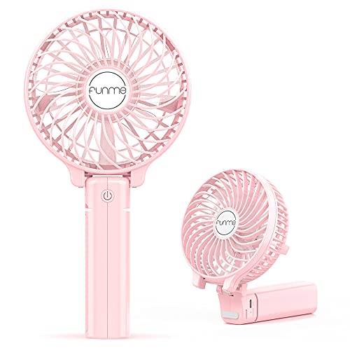 Funme Handventilator Akku Mini Ventilator Tragbar Lüfter Aufladbarer Akku 4-10 Std Leiser Tischventilator 180° Faltbarer Kleiner Kinder Handventilator für Büro Reisen Camping Rosa von Funme