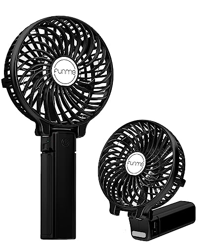Funme Handventilator Akku Mini Ventilator Tragbar Lüfter Aufladbarer Leiser Tischventilator [Lebenslanger Dienst] 180° Faltbarer Kleiner Kinder Handventilator Akku 4-10 Std für Reisen Camping Schwarz von Funme