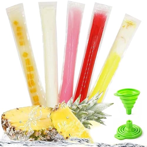 100 Stück Popsicle Taschen Popsicle Formen Beutel BPA-frei Eis Pop Beutel mit einem Trichter für Joghurt, Eisbonbons, Eiscreme, Gastgeschenke (5.5 x 28 cm) von Funmo