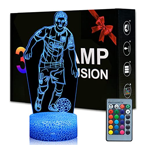 3D Illusion Nachtlampe, Fußball Nachtlicht,16 Farben Ändern mit Fernbedienung LED Nachtlampe, Illusion Lampe für Fußball Fan Jungen Mädchen Teenager Männe für Geburtstags und Weihnachtsgeschenke von Funmo