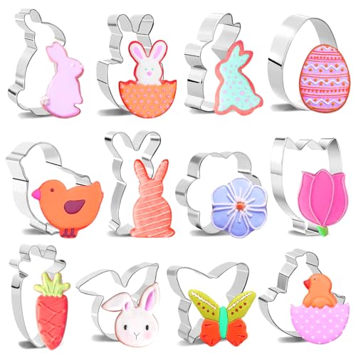 Funmo 12 Stück Ostern Ausstechformen Set, Klein Osterhase Ausstecher, Ostern Basteln, Osterplätzchen Hase, Ei, Karotte, Küken, Blume, Ideales Ostergeschenke Kinder von Funmo