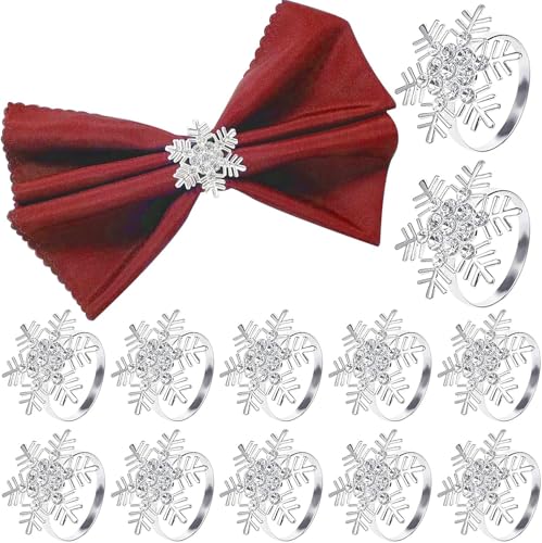 Funmo 12 Stück Weihnachten Schneeflocken Serviettenringe, Silber Serviettenhalter Schneeflocken Serviettenschnalle für Weihnachten Mittagessen Thanksgiving Party Urlaub Hochzeit Tischdekoration von Funmo
