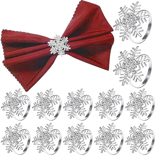 Funmo 12 Stück Weihnachten Schneeflocken Serviettenringe, Silber Serviettenhalter Schneeflocken Serviettenschnalle für Weihnachten Mittagessen Thanksgiving Party Urlaub Hochzeit Tischdekoration von Funmo