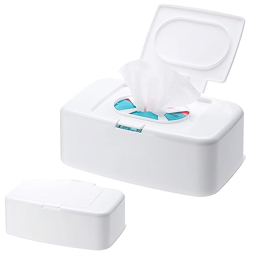 Funmo 2 Stück Feuchttücher Box,Toilettenpapier Box,Serviettenbox mit Deckel,Hält Tücher Frisch, Einhandbedienung, Taschentuchhalter, Feuchttuchbox Aufbewahrungsbox für Zuhause, Büro(Weiß) von Funmo