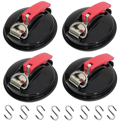 Funmo 4pcs Saugnapf Haken, Suction Cup mit 8 S-Haken, Starke Saughaken Saugnapfset für Camping,Saugknöpfe Multifunktionaler für Camping,Wohnmobil,Luggage, Planen, Auto Spanner von Funmo