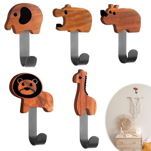 Funmo 5 Stück Kleiderhaken für Kinder, Kinder Wandaufhänger in Tierform, Kinder Metall Wandaufhänger, Kindergarderobe Inklusive Löwen, Elefanten, Giraffen, Flusspferde, Nashörner von Funmo