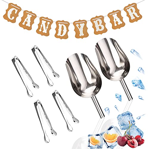 Funmo Candy Bar Zubehör Set, Zuckerzange, Zangen Schaufel Girlande, 304 Edelstahl Eiszange für Kaffee, Küche, Hochzeit, Bar, Party und Buffet, Silber, Salat Eiswürfelzange Gebäckzange Süßigkeiten von Funmo