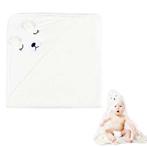 Funmo Kapuzenhandtuch Baby, 80×80cm Baby Handtuch Kapuze, Babyhandtuch mit Kapuze, Super Saugfähig Bademantel, Weiche Kaputzenhandtüche Badezubehör für Neugeborene, Baby Geschenk(Weiß) von Funmo