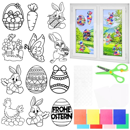Funmo Kinder-Fenster-Osterbasteleien, ein komplettes Set von Fensterbildern, Oster-Bastelsets, Oster-Fensterdekorationen, DIY-Bastelsets für Kindergeschenke von Funmo