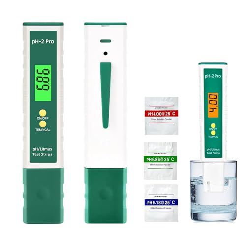 Funmo Messgerät für Trinkwasser, PH Messgerät mit Lackmus-Teststreifen Doppelte Verifizierungsfunktion/Temperatur, Multifunktionstester wasserdicht IP67 0,01 hochpräziser von Funmo