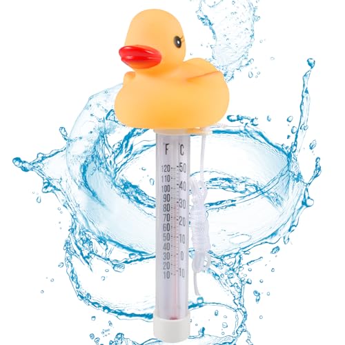 Funmo Pool Thermometer, Schwimmende Pool Thermometer, Wasser Temperatur Thermometer, Poolthermometer Badewanne mit Schnur, für Pool, Badewanne,Aquarien & Fischteiche, Schwimmbad und Teich (Ente) von Funmo