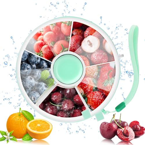 Funmo Snack Spinner mit Handschlaufe, Snackbox Rotierende Aufbewahrung Snackschale mit Deckel und Fächern Snackteller Melone Süßigkeiten Samen Organizer Tragbare Snackbehälter für Kinder, Grün von Funmo