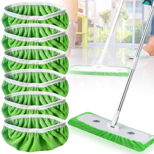 Funmo Tücher Wiederverwendbare für Swiffer Sweeper Mop 6 Stück, euchte Bodentücher mit hoher Wasser- und Schmutzaufnahme, Trockene Bodentücher, für die Reinigung von Oberflächen/Holzböden von Funmo