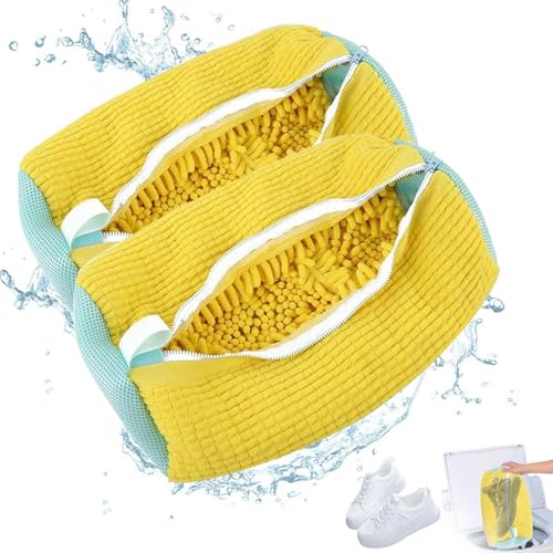 Gelb Wäschesack Schuhe 2 Stück, Schuhwaschbeutel Waschmaschine, waschbeutel schuhe,schuhwaschbeutel, für Schuhe Verhindert Verformung Farbübertragung von Funmo