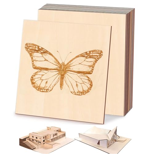 Funmo Lindenholz,10 Stück Sperrholzplatte Holz 200 x 200 x 1,5 mm Bastel Holzplatte,Sperrholz Holzplatten zum Basteln für Laserprojekte,DIY Modell,Kunst und Handwerk,Gemälde von Funmo